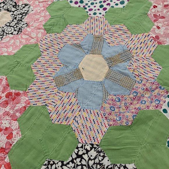 Vintage Flower Garden Quilt 77x59 Green Background Orange Border Victor - Picture 5 of 11